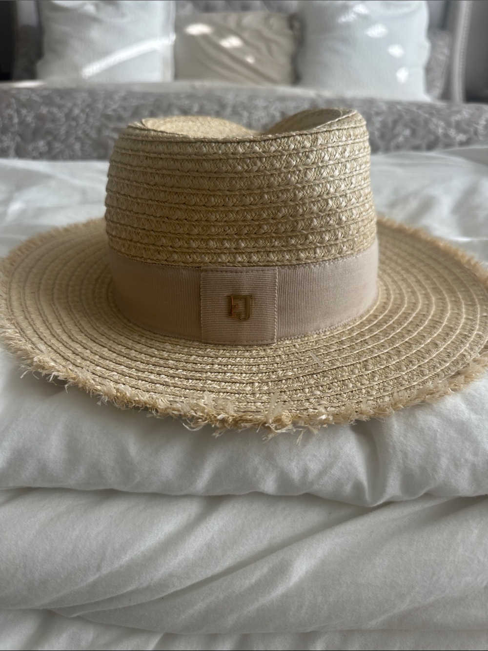 Eric Javits squishee packable straw Fedora Hat in Flax Mix